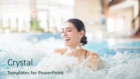  Presentation with splashing - Theme featuring sense - excited female laughing while splashing background and a sky blue colored foreground