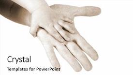  Presentation with father - Presentation theme featuring skin sense - father and child's hands isolated background and a white colored foreground