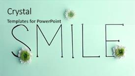  Presentation with white flowers - Beautiful PPT theme featuring sense - inscription smile with white flowers backdrop and a soft green colored foreground