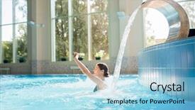  Presentation with waterfall woman - Audience pleasing presentation consisting of sense - young happy woman enjoying warm backdrop and a light blue colored foreground