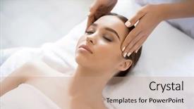  Presentation with spa salon - Slides enhanced with sense - young woman enjoying spa procedure background and a coral colored foreground