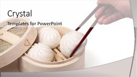  Presentation with chopsticks and food - Audience pleasing slides consisting of sense taste - holding pork bun with chopsticks backdrop and a white colored foreground
