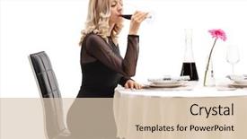  Presentation with restaurant - Beautiful slides featuring sense taste - young woman seated backdrop and a lemonade colored foreground