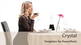  Presentation with cartoon wine - Cool new PPT layouts with sense taste - young woman smelling a glass backdrop and a lemonade colored foreground