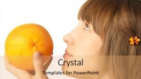  Presentation with taste - PPT theme featuring sense taste - young woman with grapefruit background and a  colored foreground