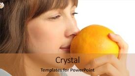  Presentation with taste - Presentation theme enhanced with sense taste - young woman with grapefruit background and a gold colored foreground