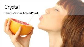  Presentation with taste - Presentation theme enhanced with sense taste - young woman with ripe fruit background and a white colored foreground