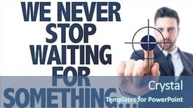  Presentation with waiting - Presentation design consisting of sense urgency - business man pointing the text background and a ocean colored foreground
