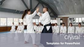  Presentation with aikido - Slide deck featuring sensei-with-young-female-student background and a gray colored foreground