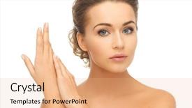  Presentation with face head in anatomy - Presentation with sensitivity - health and beauty concept background and a coral colored foreground