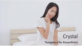  Presentation with teeth pain - Slide deck featuring sensitivity - woman suffering from pain background and a soft green colored foreground