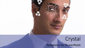  Presentation with sensor - Beautiful presentation theme featuring sensor implanted into human eye backdrop and a teal colored foreground