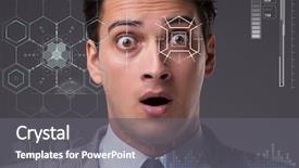  Presentation with robot eye - Audience pleasing PPT theme consisting of sensor implanted into human eye backdrop and a gray colored foreground