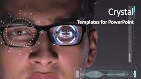  Presentation with robot eye - Amazing PPT layouts having sensor implanted into human eye backdrop and a dark gray colored foreground