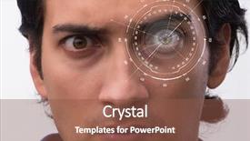  Presentation with human eye - Beautiful PPT theme featuring sensor implanted into human eye backdrop and a tawny brown colored foreground