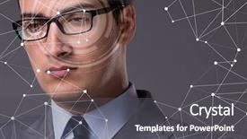  Presentation with robot eye - Beautiful slides featuring sensor implanted into human eye backdrop and a dark gray colored foreground