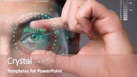  Presentation with human eye - Slide deck having sensor implanted into human eye background and a coral colored foreground