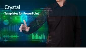  Presentation with biometric device finger print - Slide set featuring sensor network - businessman pressing modern technology panel background and a ocean colored foreground