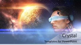  Presentation with virtual reality - PPT layouts enhanced with sensors over planet or galaxy background and a light blue colored foreground