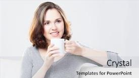  Presentation with coffee cup - Amazing slide deck having sensory room - attractive girl enjoying a cup backdrop and a  colored foreground