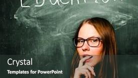  Presentation with chalk board - Slides having sensual student woman is standing with chalk board behind her background and a tawny brown colored foreground