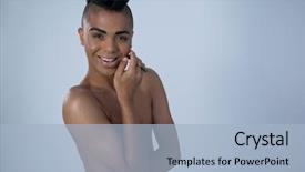  Presentation with transgender - Colorful PPT theme enhanced with transgenero - sensuous transgender woman smiling while backdrop and a light blue colored foreground