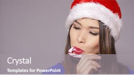  Presentation with cane - Audience pleasing theme consisting of sensuous young woman sucking on a candy cane backdrop and a gray colored foreground