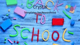  Presentation with end school year - Cool new PPT theme with sentence back to school written backdrop and a light blue colored foreground