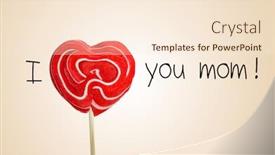  Presentation with lollipop - Slide deck having sentence i love you mom with a red heart-shaped lollipop instead of the word love on a beige background background and a lemonade colored foreground