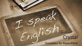  Presentation with english - Cool new theme with sentence i speak english written backdrop and a coral colored foreground