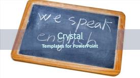  Presentation with english - Presentation theme consisting of sentence we speak english written background and a ocean colored foreground