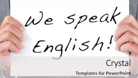  Presentation with signboard - Cool new PPT theme with sentence we speak english backdrop and a light gray colored foreground