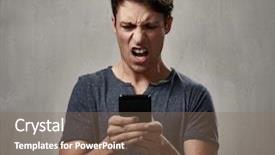  Presentation with cell phone towers - Amazing PPT layouts having sentiment - disappointed man with cell phone backdrop and a violet colored foreground