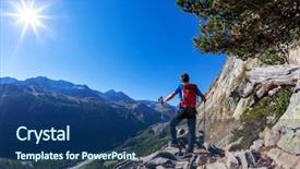  Presentation with mont blanc - Slides featuring sentiment - hiker takes a rest observing background and a ocean colored foreground