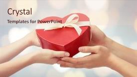  Presentation with hands the shape of a heart - Slide deck enhanced with sentiment - red gift box in shape background and a lemonade colored foreground