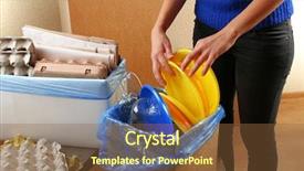  Presentation with waste cleanup - Colorful slide set enhanced with sentiment classification - woman sorting different waste indoors backdrop and a  colored foreground