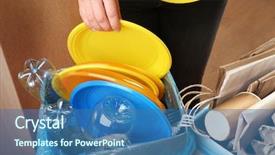  Presentation with waste - Colorful presentation theme enhanced with sentiment classification - woman sorting different waste indoors backdrop and a ocean colored foreground