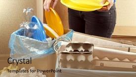  Presentation with waste - Slide set having sentiment classification - woman sorting different waste indoors background and a  colored foreground