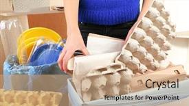  Presentation with biomedical waste - Presentation design consisting of sentiment classification - woman sorting waste close-up background and a coral colored foreground