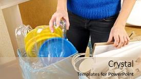  Presentation with hazardous waste cleanup - Presentation featuring sentiment classification - woman sorting waste close-up background and a lemonade colored foreground
