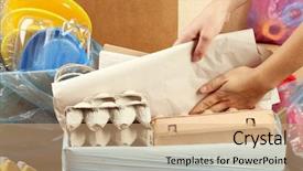  Presentation with hazardous waste management - Slide deck consisting of sentiment classification - woman sorting waste close-up background and a  colored foreground