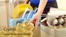  Presentation with cleanup of waste sites - PPT theme featuring sentiment classification - woman sorting waste close-up background and a  colored foreground