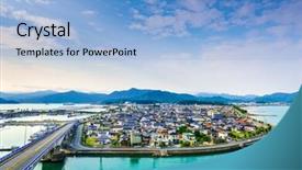  Presentation with japan - Theme with senzaki-nagato-yamaguchi-japan-town background and a light blue colored foreground