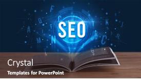  Presentation with digital book - Presentation design having seo-inscription-coming-out background and a tawny brown colored foreground