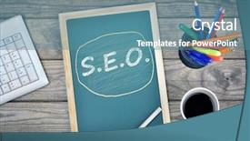  Presentation with school board - PPT layouts enhanced with seo text on school board and coffee on desk background and a teal colored foreground