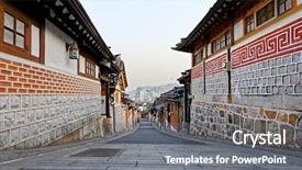  Presentation with korea - Presentation design featuring seoul at sunset south korea background and a gray colored foreground