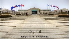  Presentation with war history - PPT theme featuring seoul-february-18-war-memorial background and a soft green colored foreground