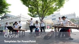  Presentation with traditional music - Colorful PPT theme enhanced with seoul-june-09-musicians-play backdrop and a gray colored foreground