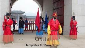  Presentation with soldiers - Slide deck featuring variety of fruit and vegetables in a barcelona market background and a coral colored foreground