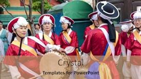  Presentation with folk dance - Amazing PPT theme having seoul-korea-may-12-people backdrop and a coral colored foreground